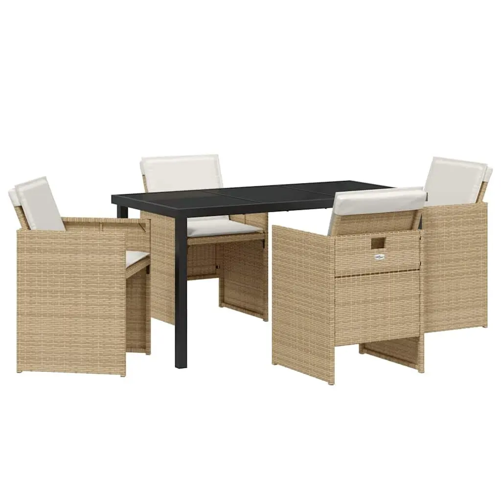 5-Piece Beige Poly Rattan Outdoor Dining Set