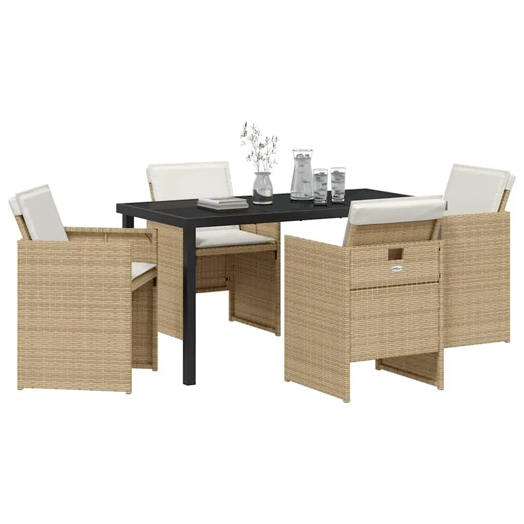 5-Piece Beige Poly Rattan Outdoor Dining Set