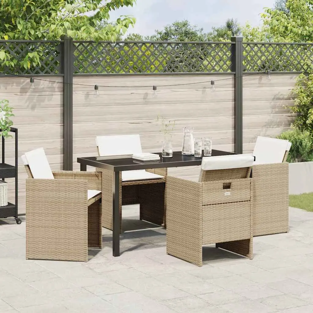 5-Piece Beige Poly Rattan Outdoor Dining Set