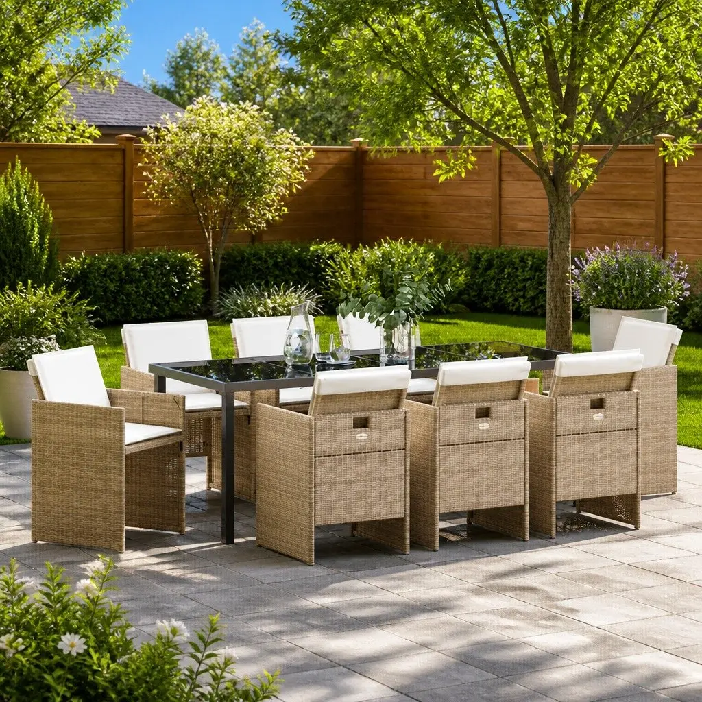9 Piece Outdoor Dining Set with Durable Build