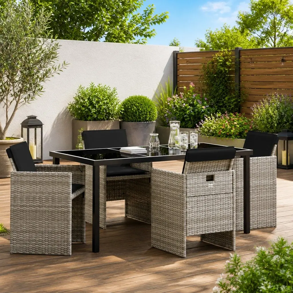 5 Piece Garden Dining Set in Light Grey
