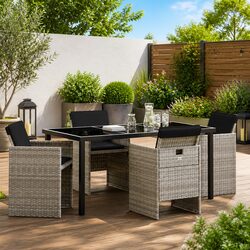 Premium 5 Piece Garden Dining Set in Light Grey