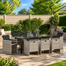 Durable Garden Dining Set 9 Pieces Light Grey Poly Rattan