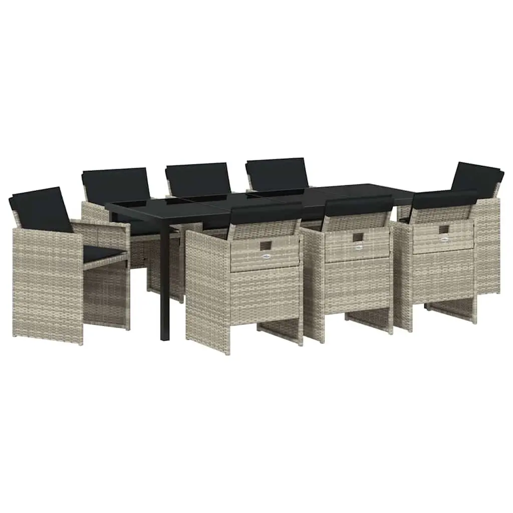 Garden Dining Set 9 Pieces Light Grey Poly Rattan