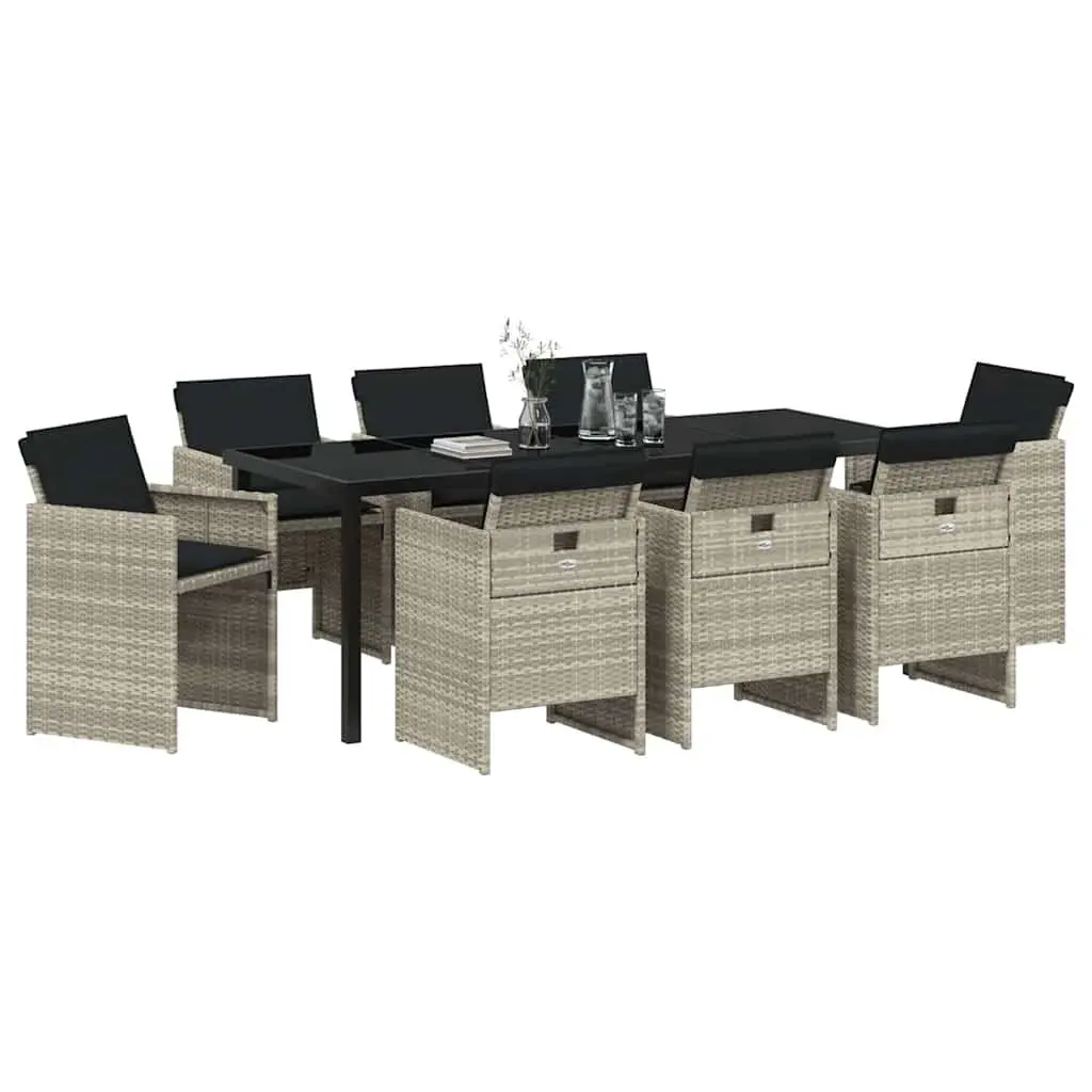 Garden Dining Set 9 Pieces Light Grey Poly Rattan