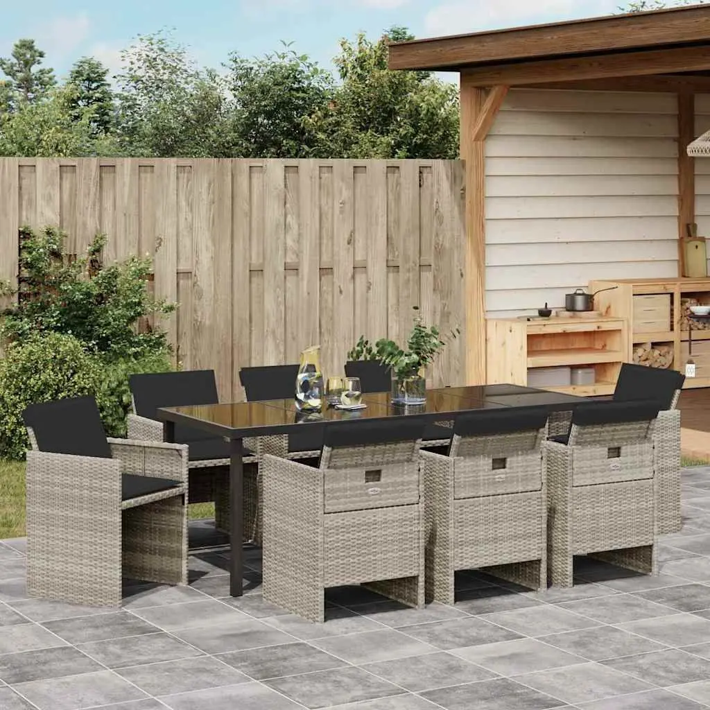 Garden Dining Set 9 Pieces Light Grey Poly Rattan