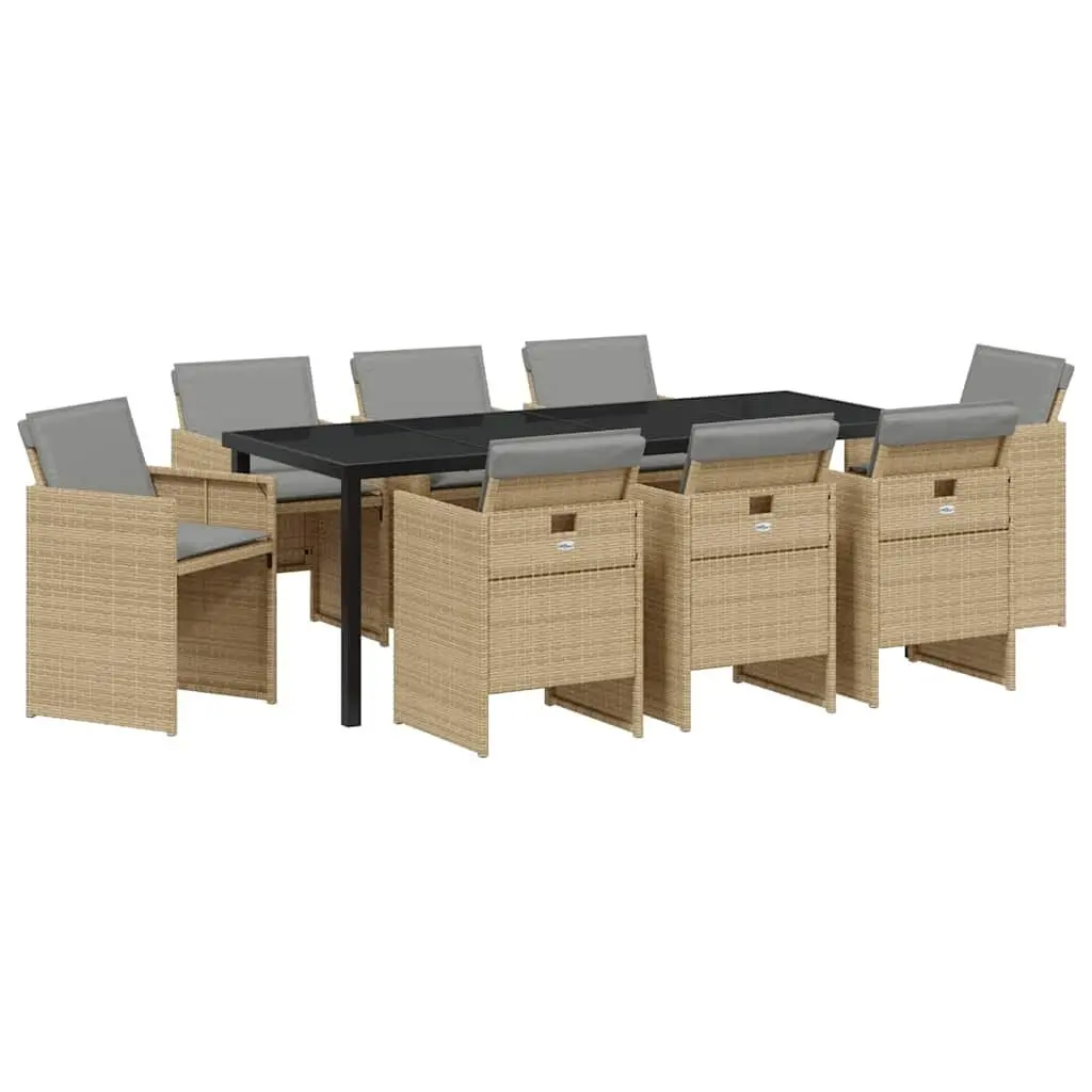 9-Piece Garden Dining Set in Beige Rattan