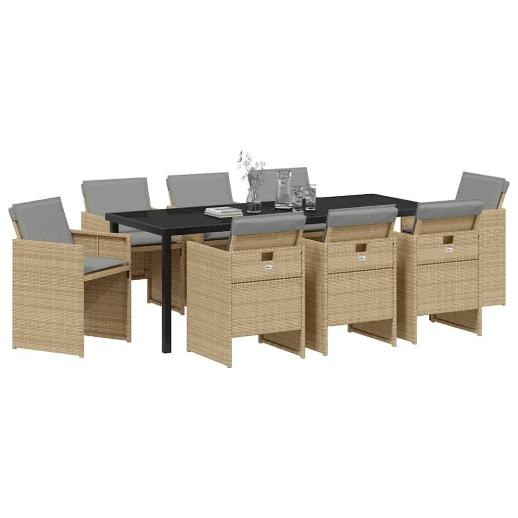 9-Piece Garden Dining Set in Beige Rattan
