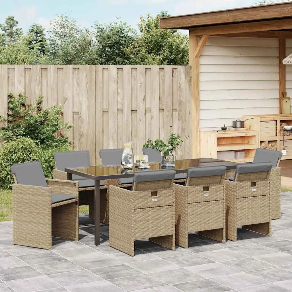 9-Piece Garden Dining Set in Beige Rattan
