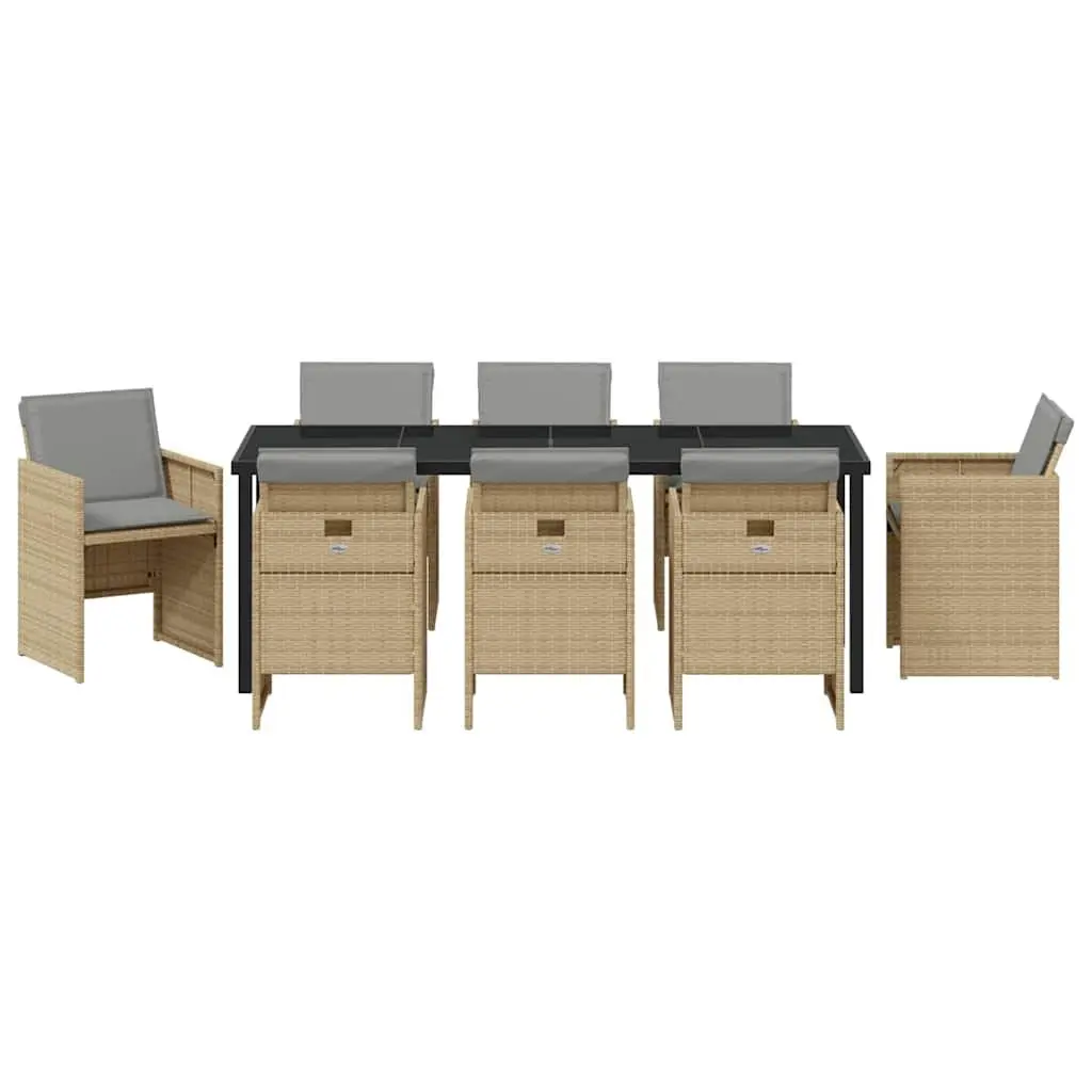9-Piece Garden Dining Set in Beige Rattan