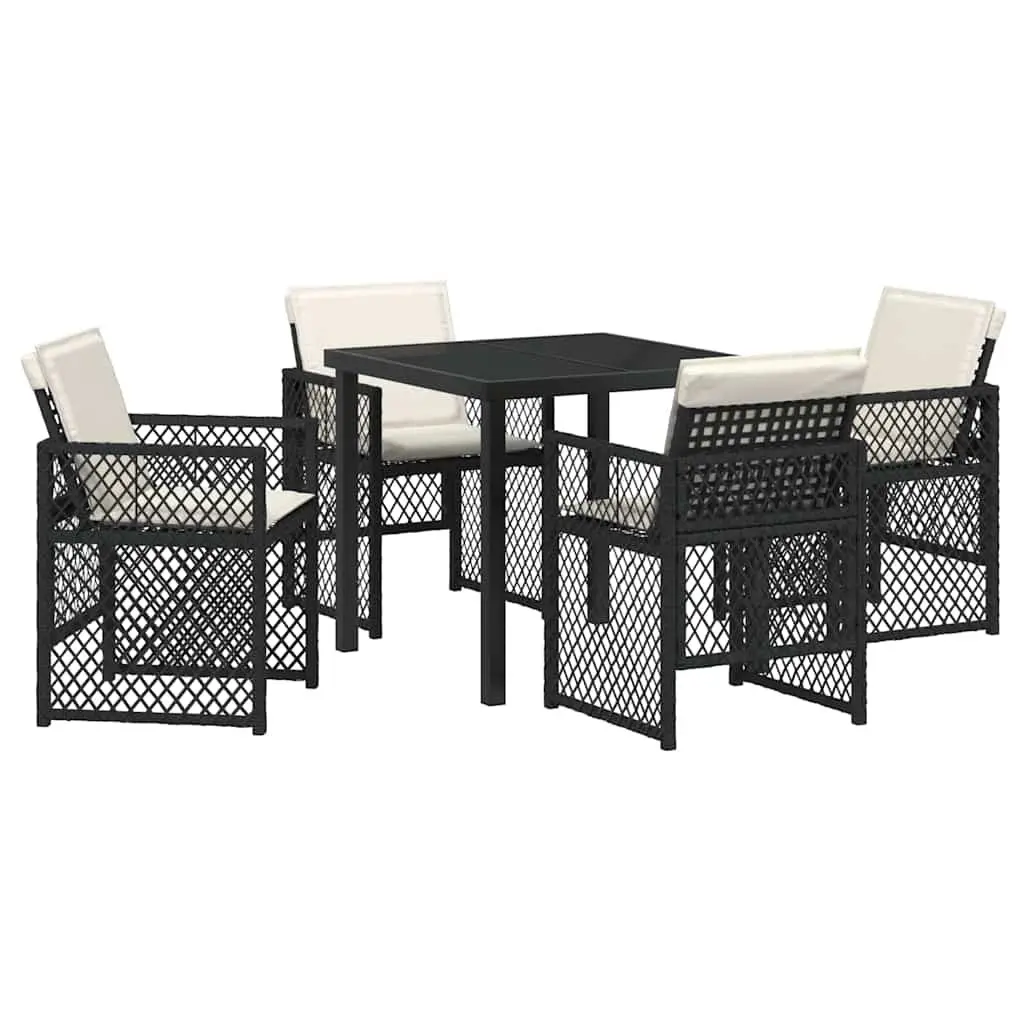 5-Piece Black Poly Rattan Garden Dining Set