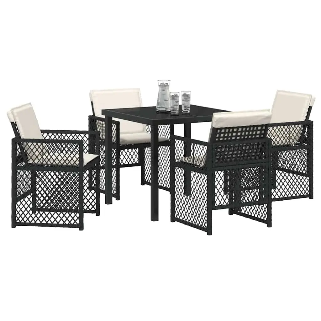 5-Piece Black Poly Rattan Garden Dining Set