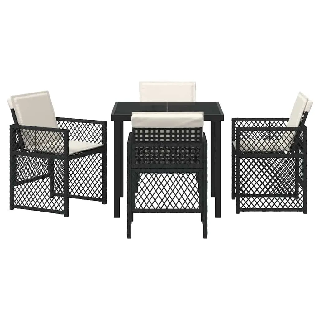 5-Piece Black Poly Rattan Garden Dining Set