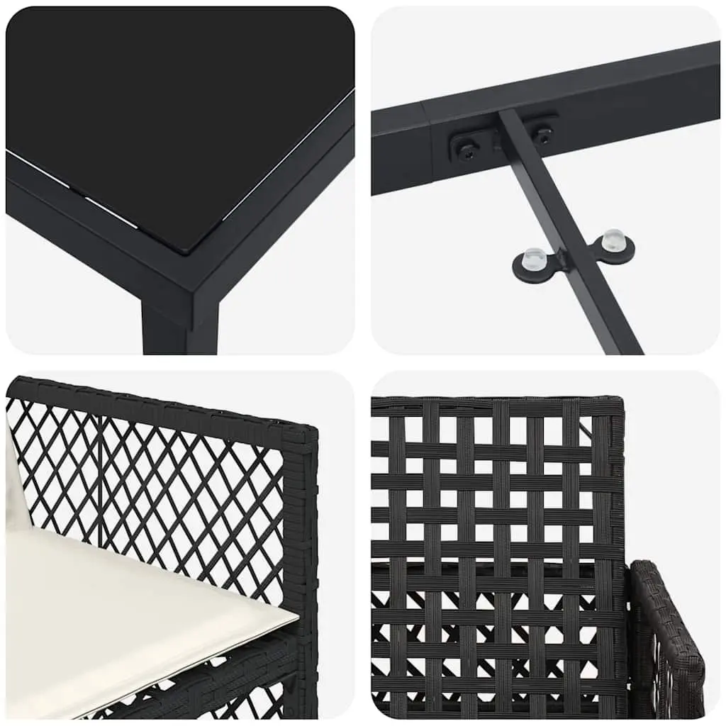 5-Piece Black Poly Rattan Garden Dining Set