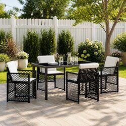 Black 5-Piece Garden Dining Set with Poly Rattan Seats