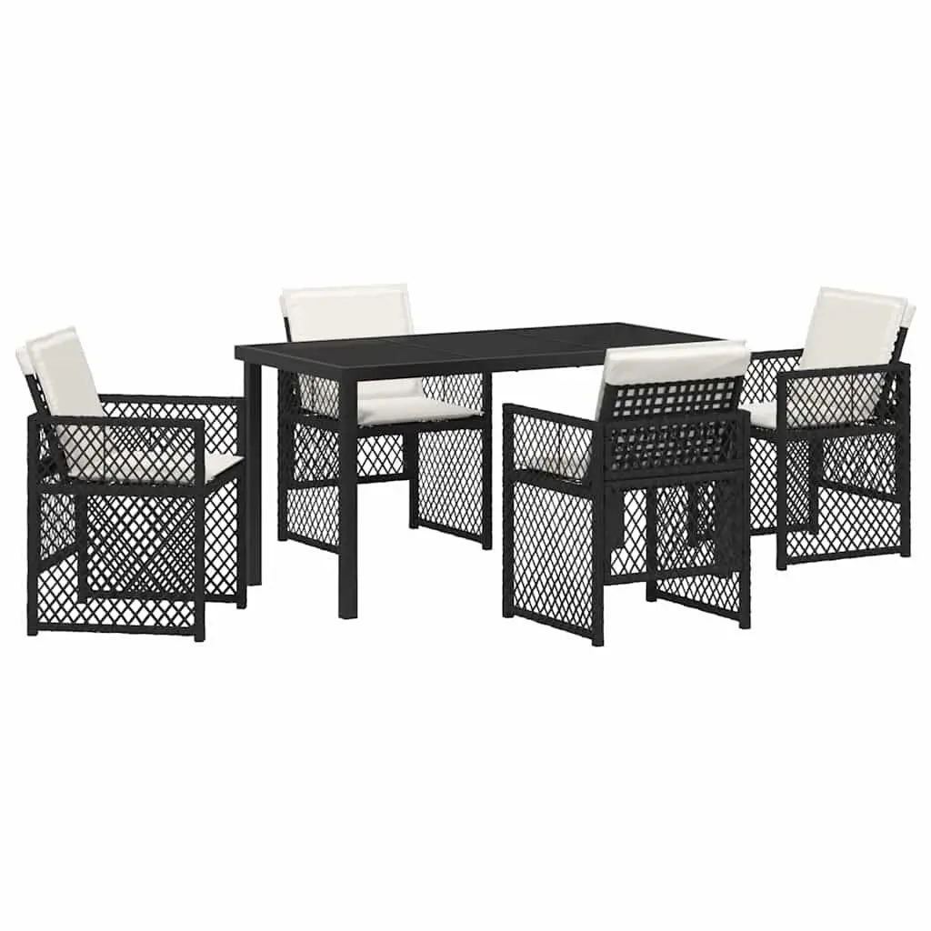 Black 5-Piece Garden Dining Set with Poly Rattan Seats