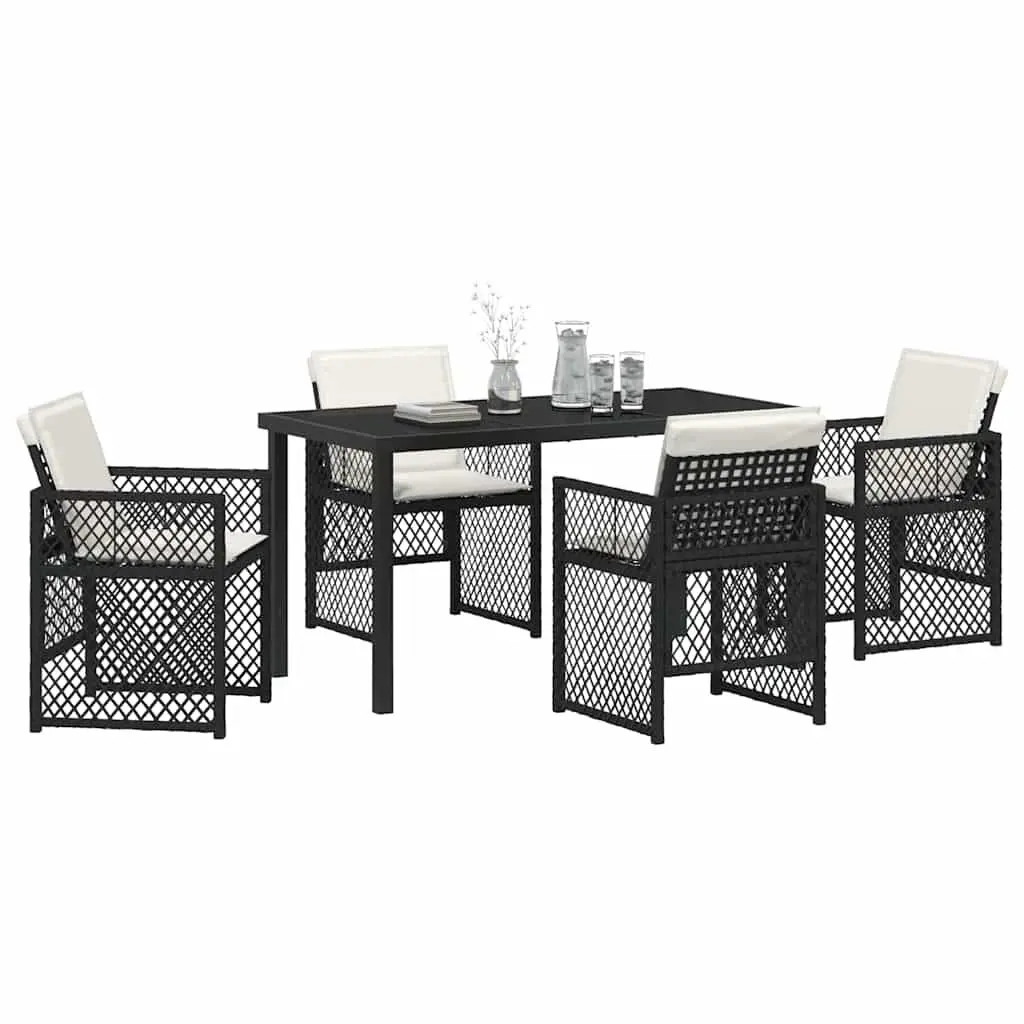 Black 5-Piece Garden Dining Set with Poly Rattan Seats