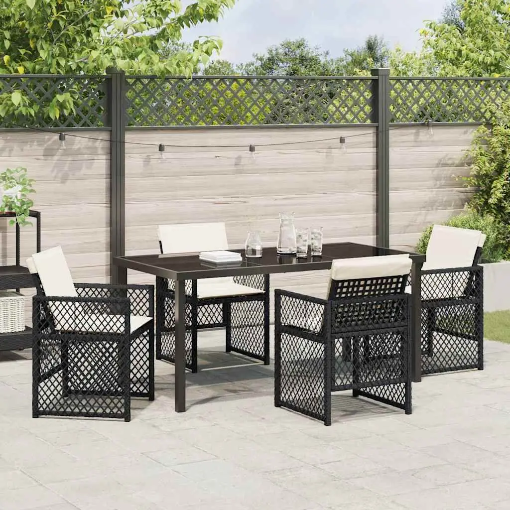 Garden Dining Set Poly Rattan Tempered Glass Black 5 Piece