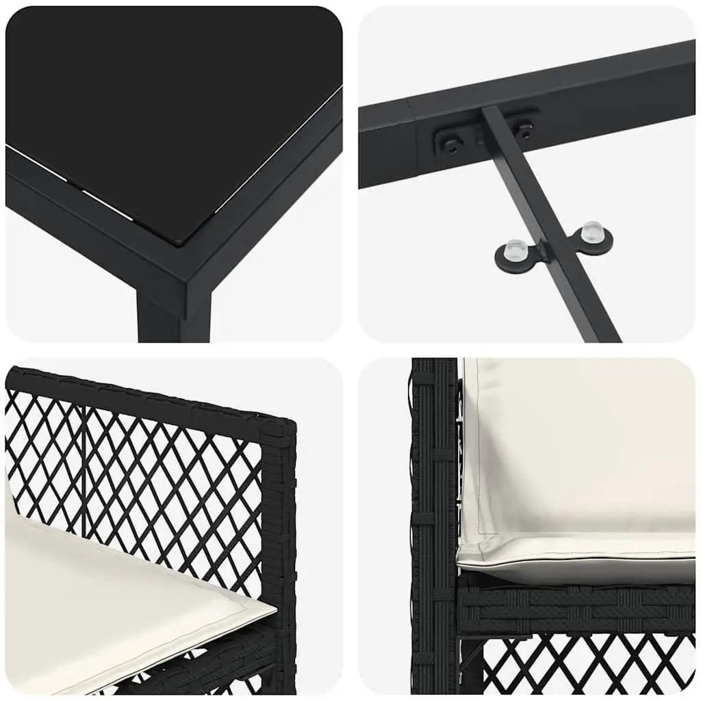 Garden Dining Set Poly Rattan Tempered Glass Black 5 Piece
