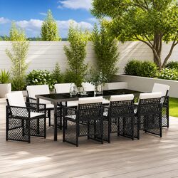 9-Piece Black Poly Rattan Garden Dining Set
