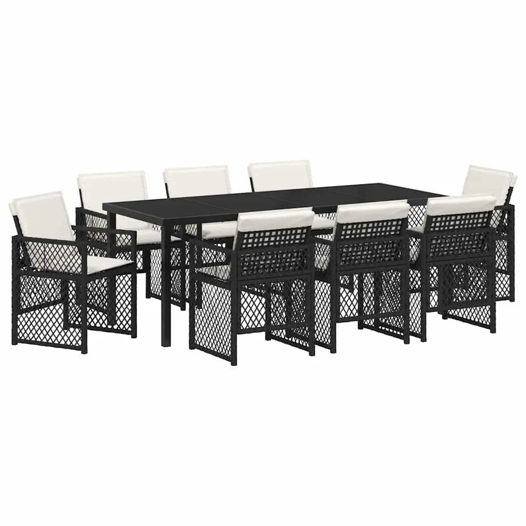 9-Piece Black Poly Rattan Garden Dining Set