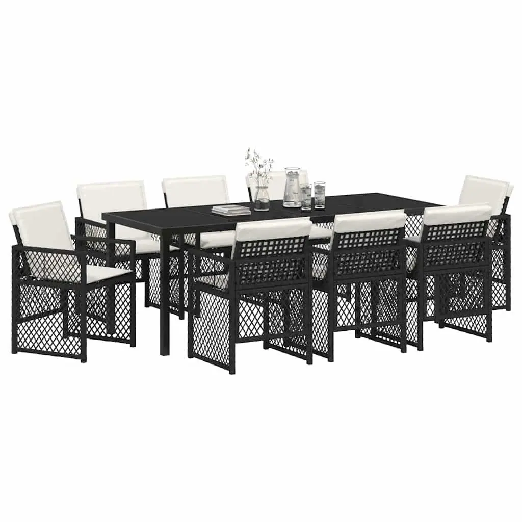 9-Piece Black Poly Rattan Garden Dining Set