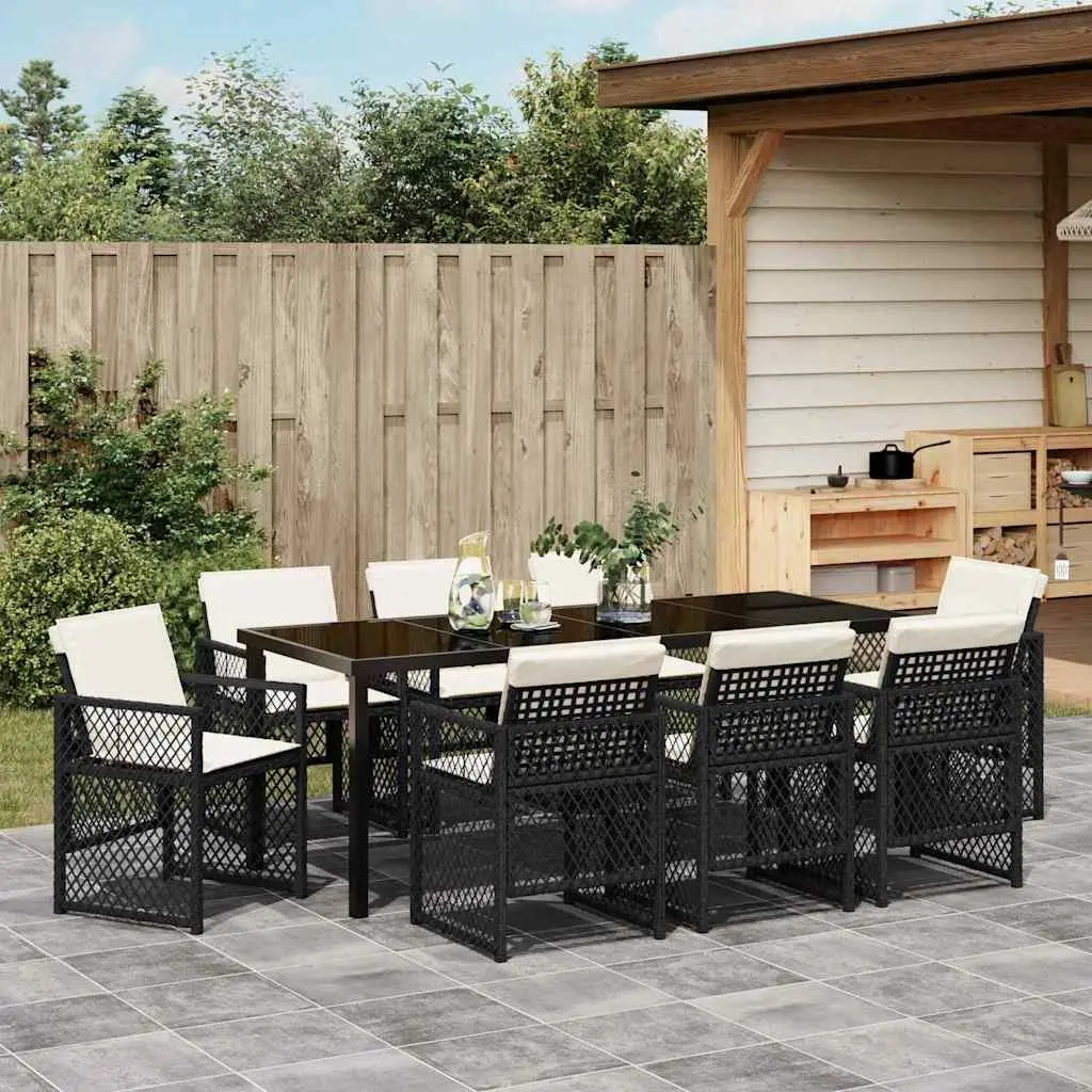 9-Piece Black Poly Rattan Garden Dining Set