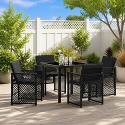 Durable 5 Piece Black Poly Rattan Outdoor Dining Set