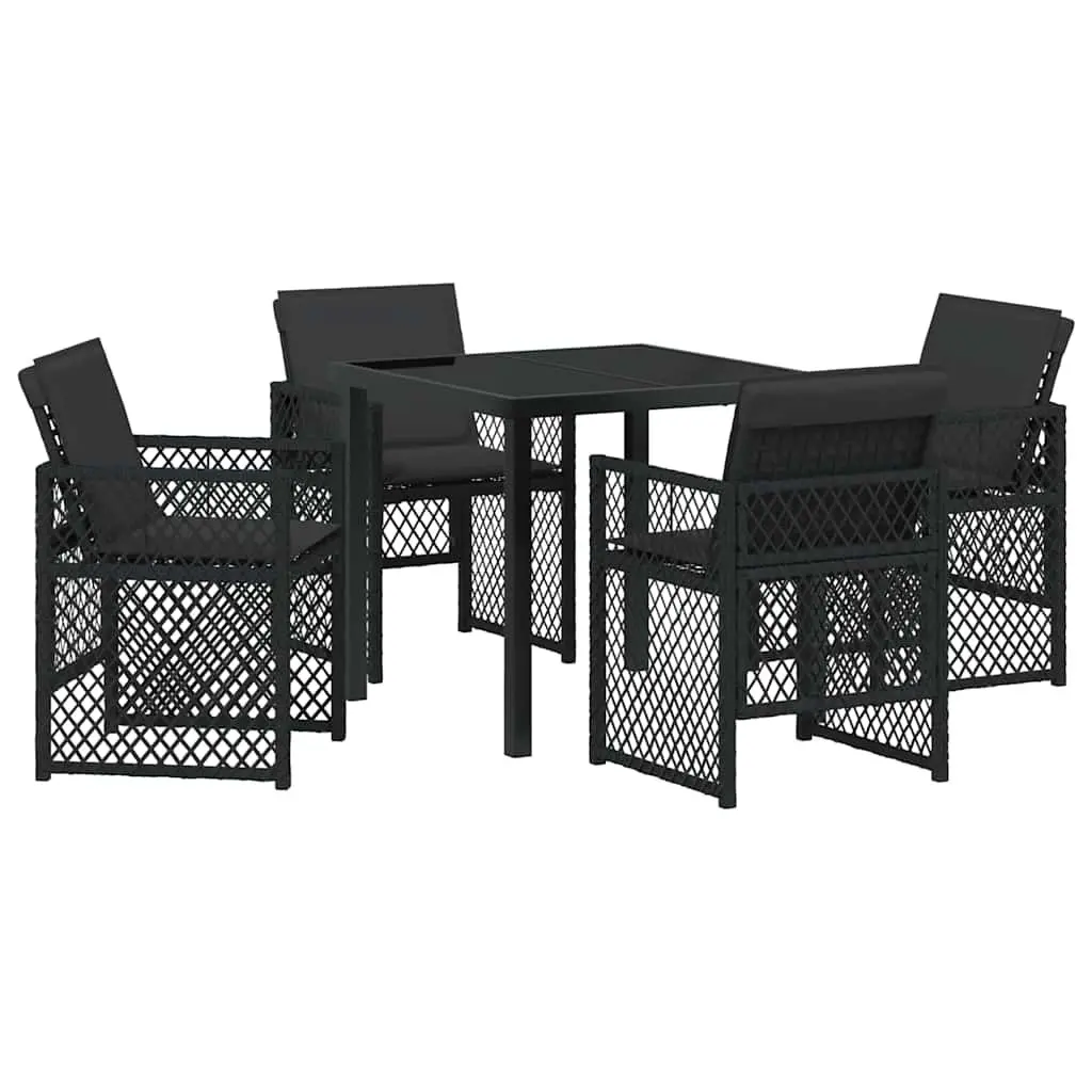 Outdoor Dining Set Poly Rattan Steel Black 5 Piece