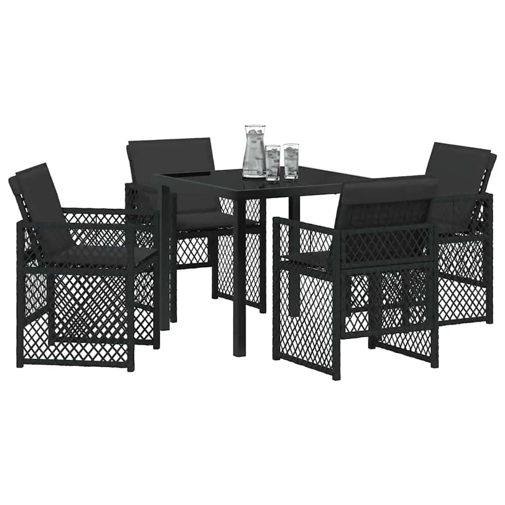 Outdoor Dining Set Poly Rattan Steel Black 5 Piece
