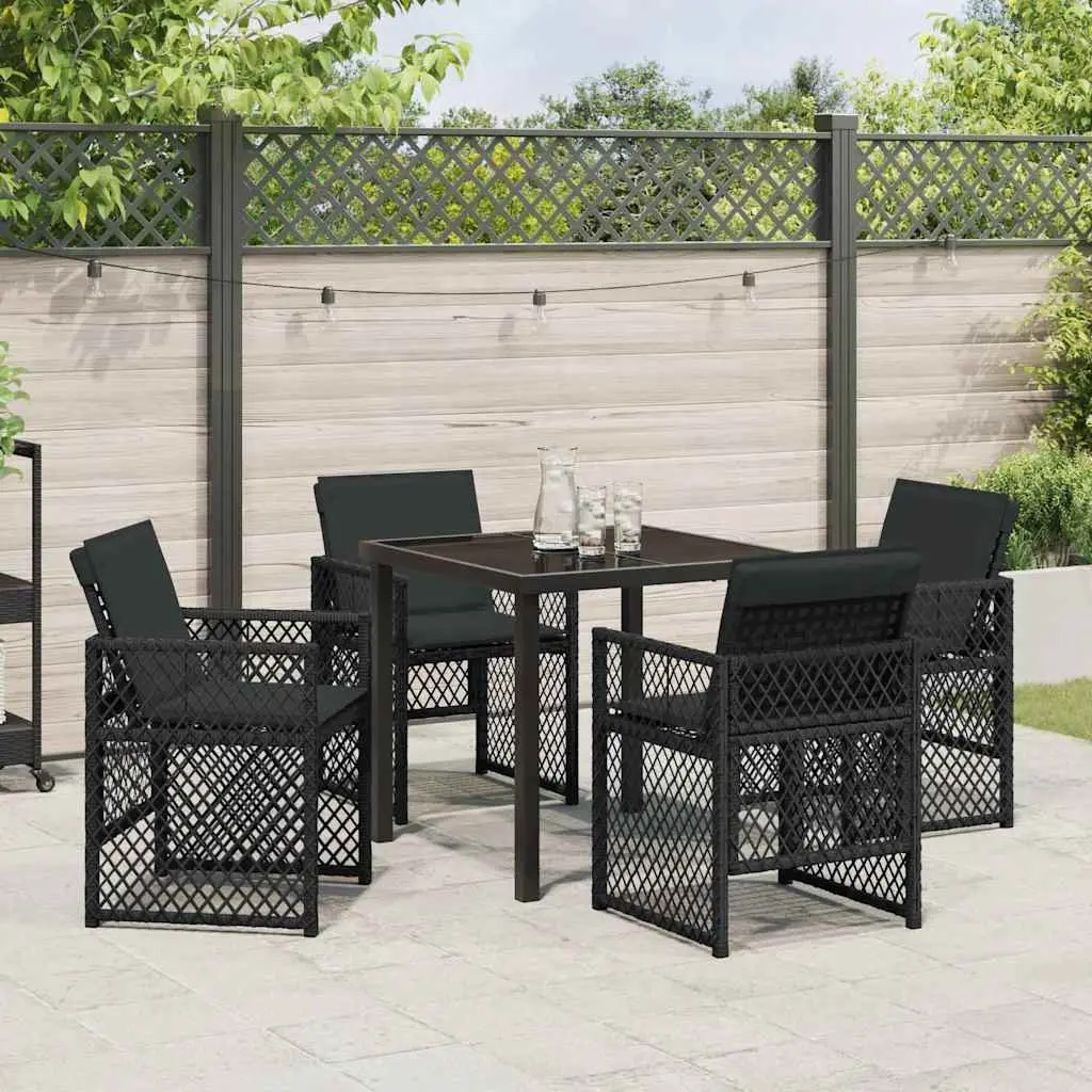 Outdoor Dining Set Poly Rattan Steel Black 5 Piece