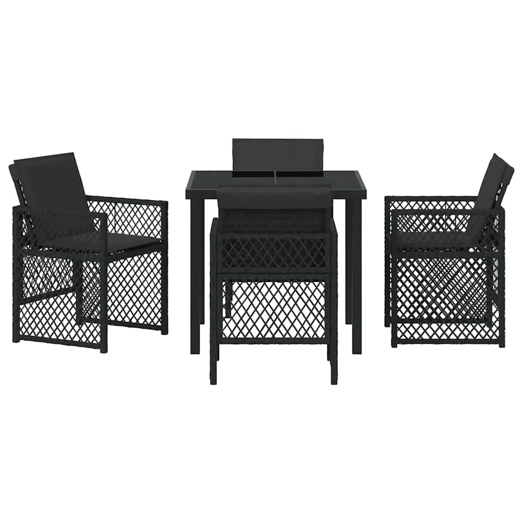 Outdoor Dining Set Poly Rattan Steel Black 5 Piece