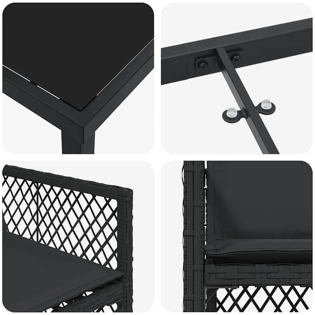 Outdoor Dining Set Poly Rattan Steel Black 5 Piece