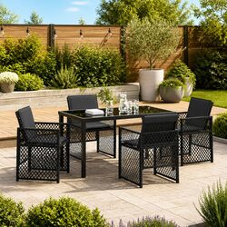 5 Piece Outdoor Dining Set with Black Poly Rattan