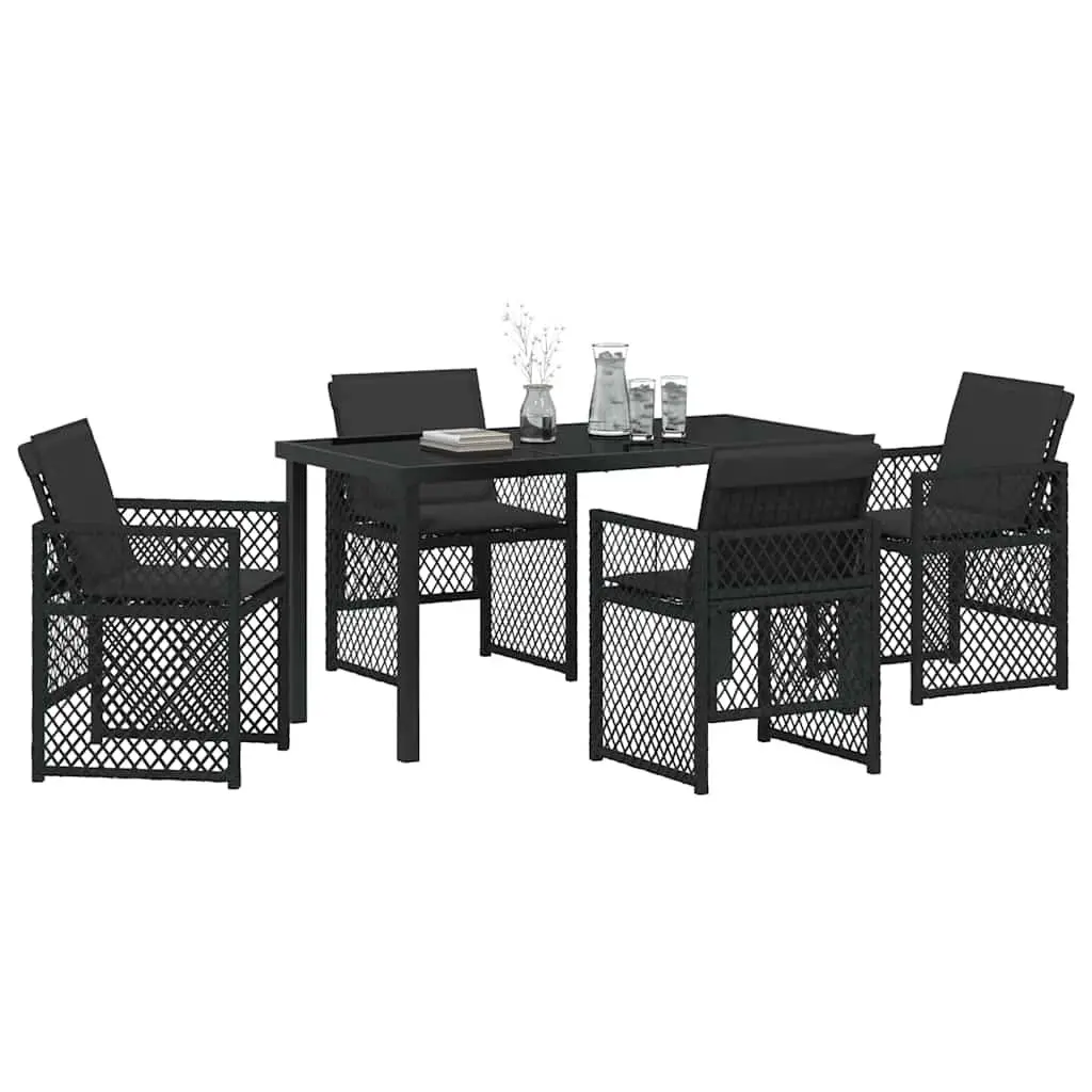 5 Piece Outdoor Dining Set with Black Poly Rattan