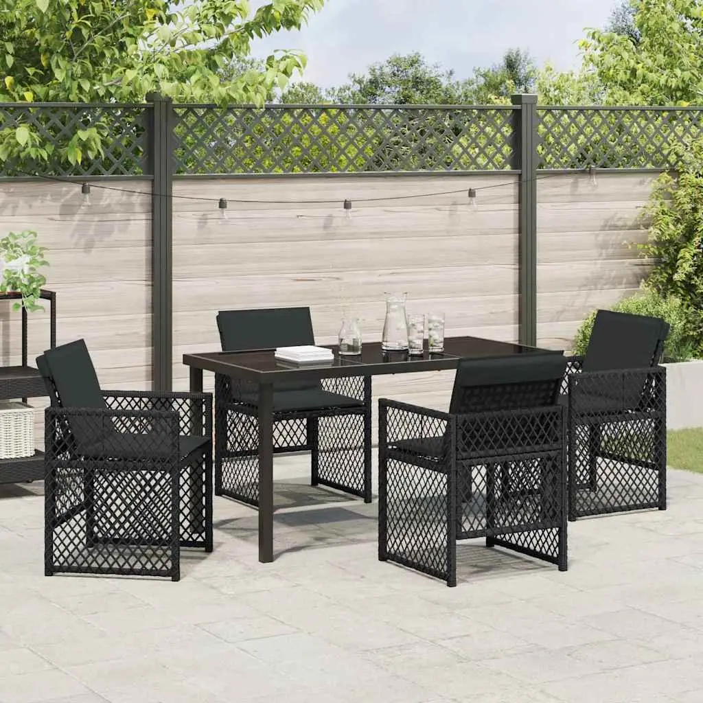 5 Piece Outdoor Dining Set with Black Poly Rattan