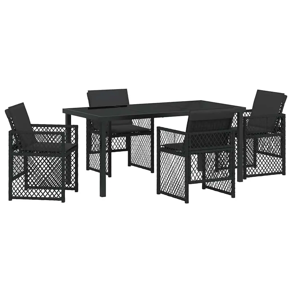 5-Piece Black Poly Rattan Dining Set for Outdoors