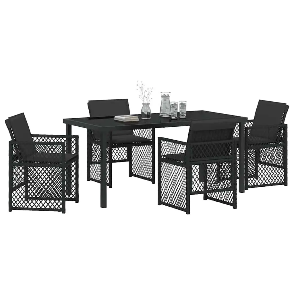 5-Piece Black Poly Rattan Dining Set for Outdoors