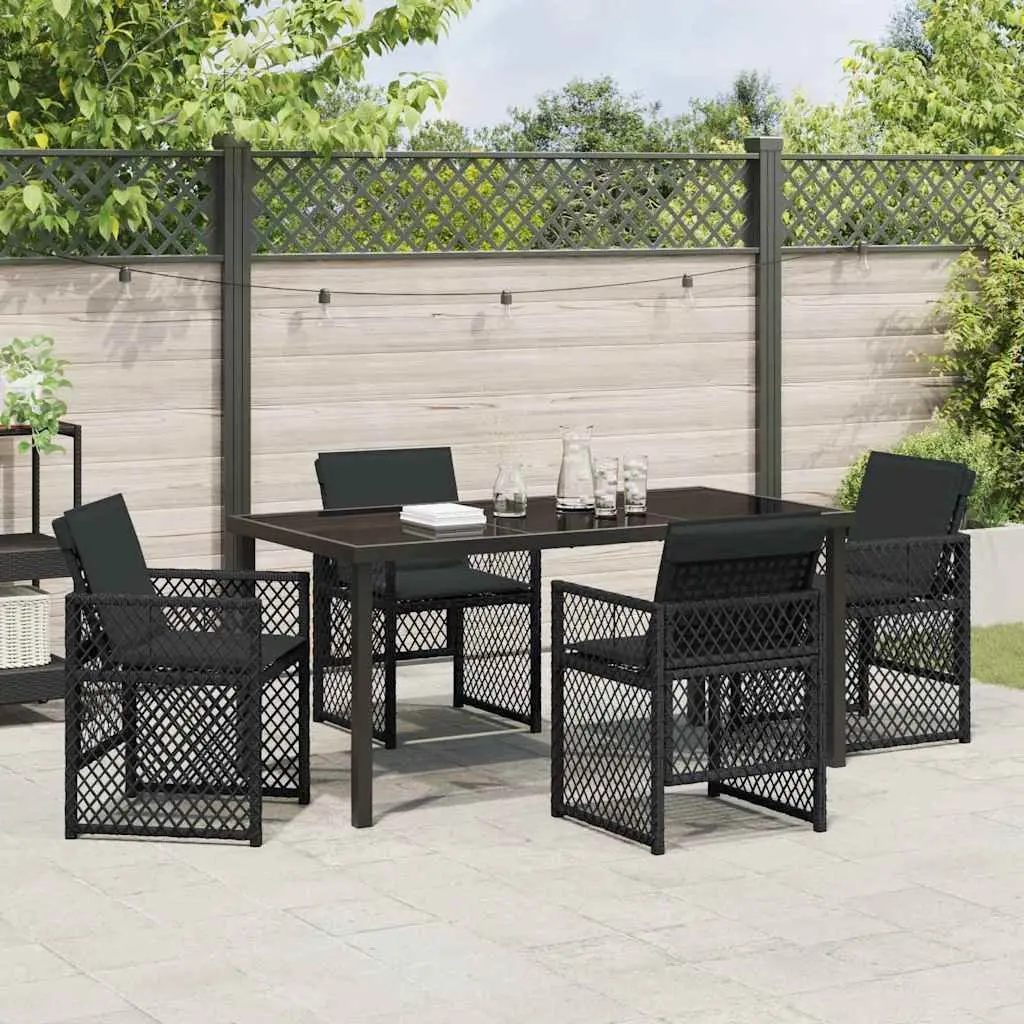 5-Piece Black Poly Rattan Dining Set for Outdoors