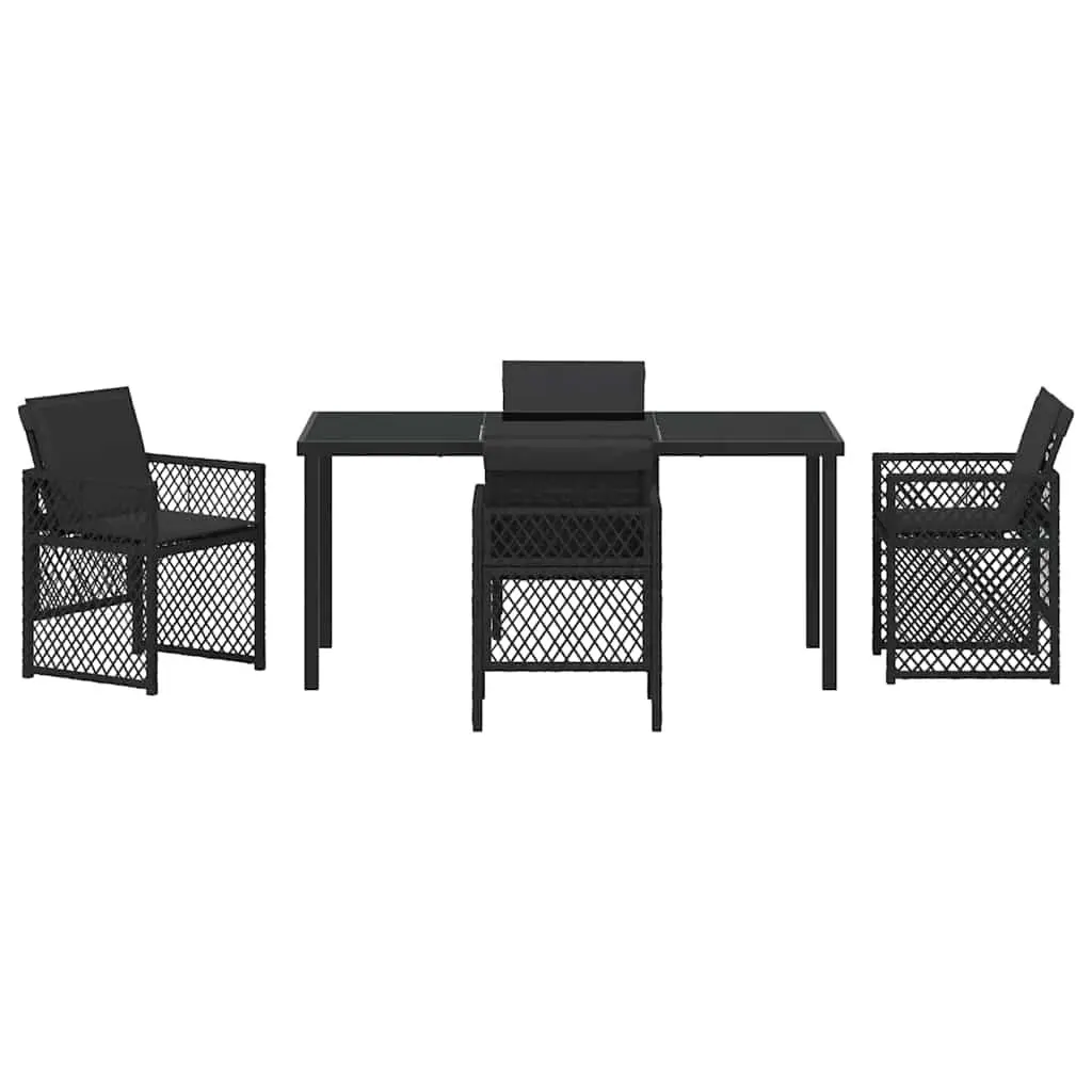 5-Piece Black Poly Rattan Dining Set for Outdoors