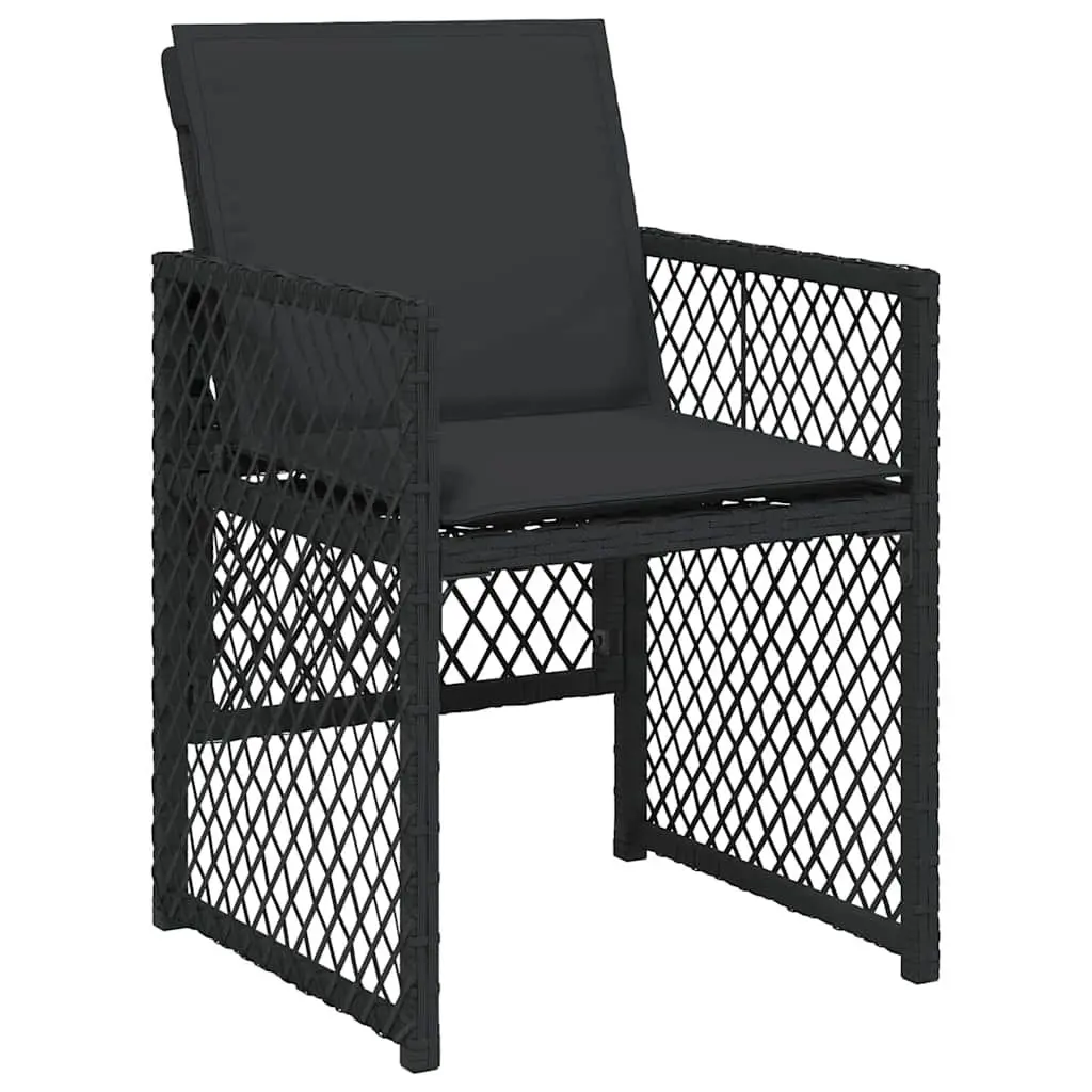 Black Poly Rattan Garden Dining Set with Glass Table