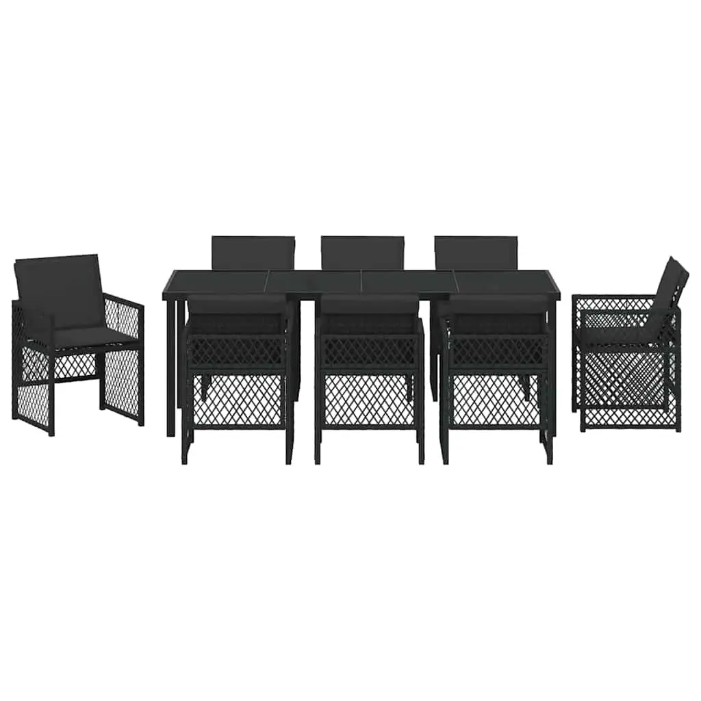 Black Poly Rattan Garden Dining Set with Glass Table