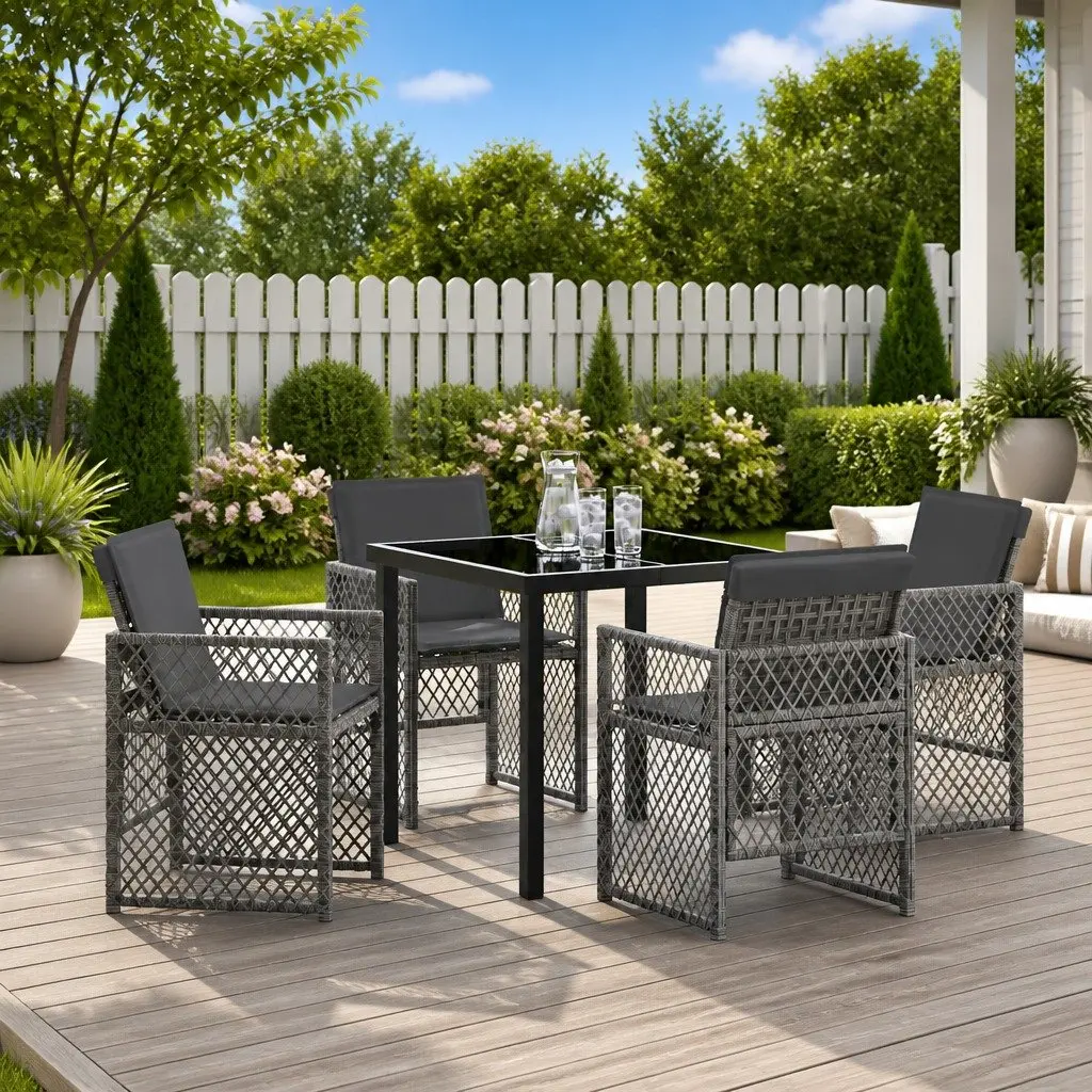 5-Piece Grey Poly Rattan Garden Dining Set
