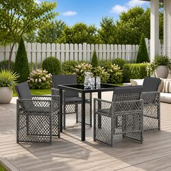 5-Piece Grey Poly Rattan Garden Dining Set