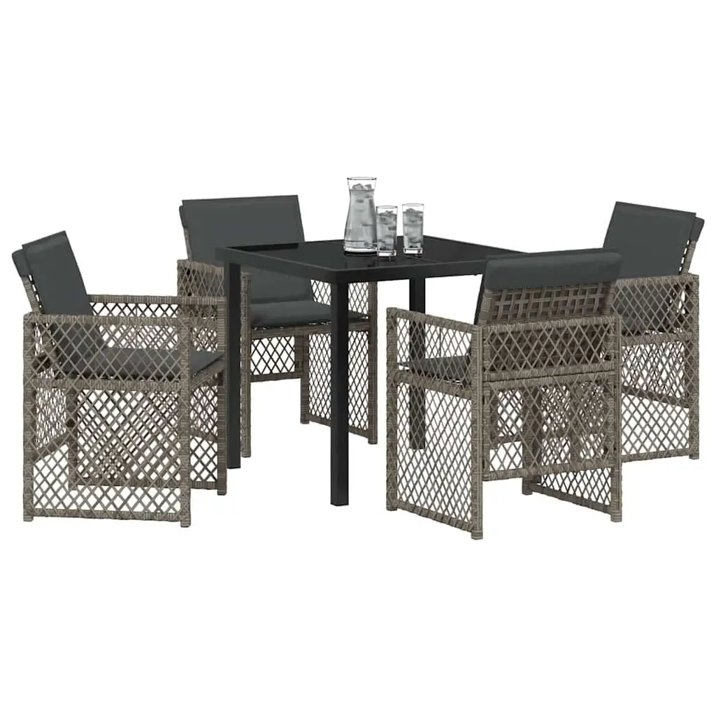 5-Piece Grey Poly Rattan Garden Dining Set