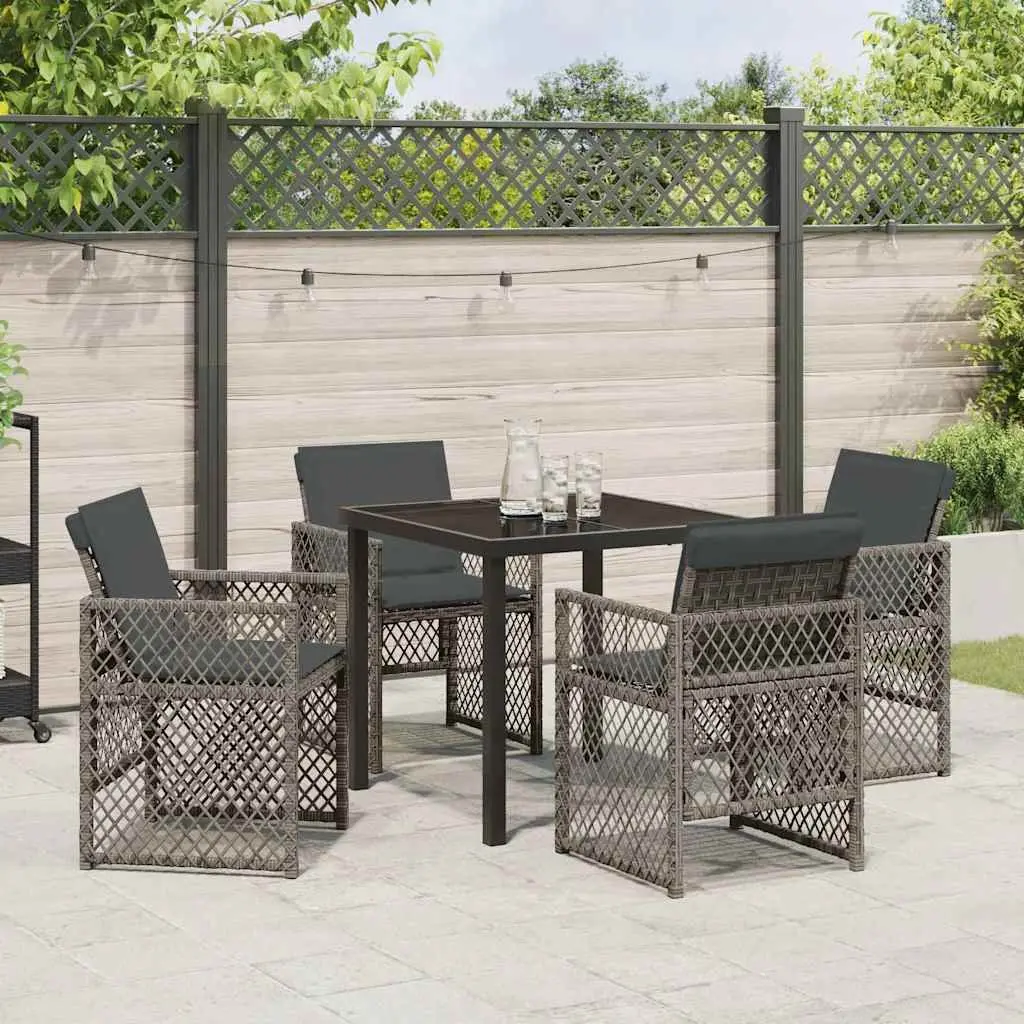 5-Piece Grey Poly Rattan Garden Dining Set