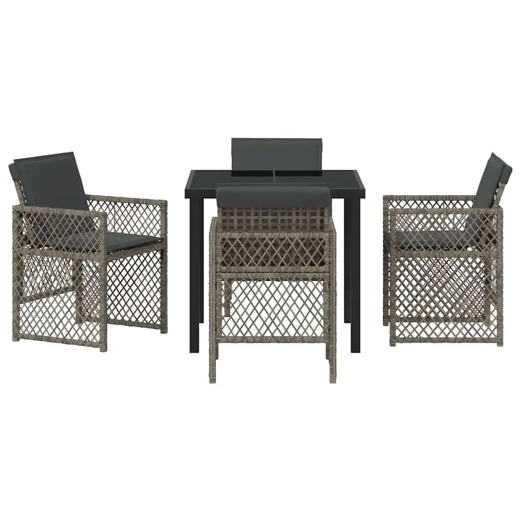 5-Piece Grey Poly Rattan Garden Dining Set