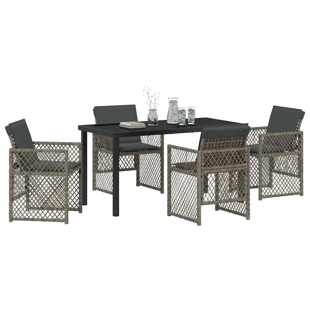 Garden Dining Set Poly Rattan Steel Tempered Glass 5 Piece Grey Outdoor Furniture