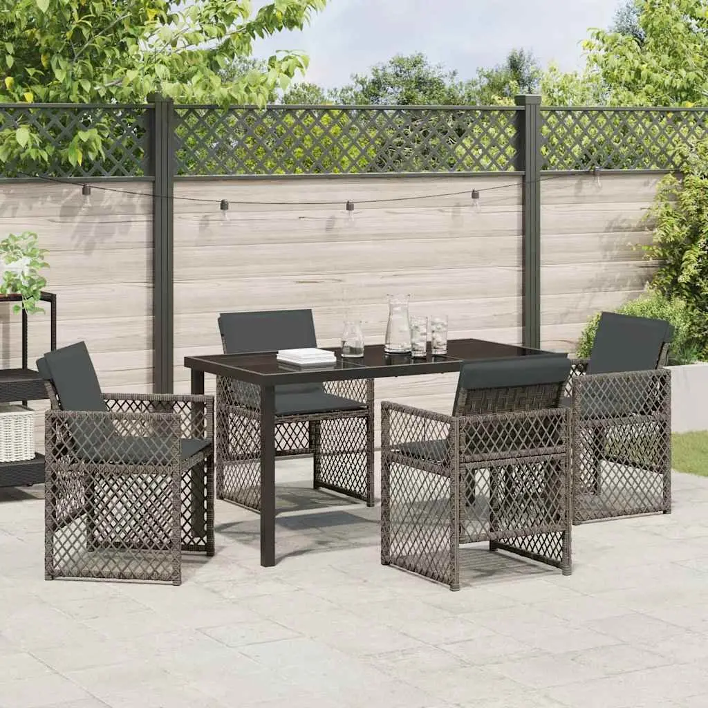 Garden Dining Set Poly Rattan Steel Tempered Glass 5 Piece Grey Outdoor Furniture
