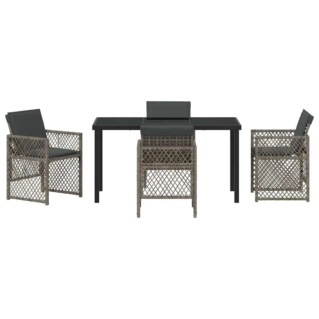 Garden Dining Set Poly Rattan Steel Tempered Glass 5 Piece Grey Outdoor Furniture